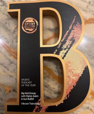 Suzi Ruffell Instagram - Last night @bigkickenergypod won Sports Podcast of the Year at The Sports Broadcast Awards. I can’t bloody believe it. 

I absolutely love making this show with my brilliant co host and friend @maisieadam and have totally fallen in love with women’s football. It’s amazing to have a new hobby in your 30’s. 
Women’s football is such an exciting, friendly and inclusive place that is so full of exceptional talent and I love being able to chat and learn more about it every week with my Goosey expert. 

Big thank you to Mob and Ish at Vibrant for making the show and always encouraging our ideas. 

Also big thanks to everyone who listens to the show! 

Maisie is currently lionessing in Mexico and last night I was doing my tour show in Basingstoke (both glamorous actually) so sadly we couldn’t attend the award, luckily Maisie’s husband and mum were there to represent Big Kick and pick up the award for us. See pic 3.

Pacey and Goosey 4 Life!
