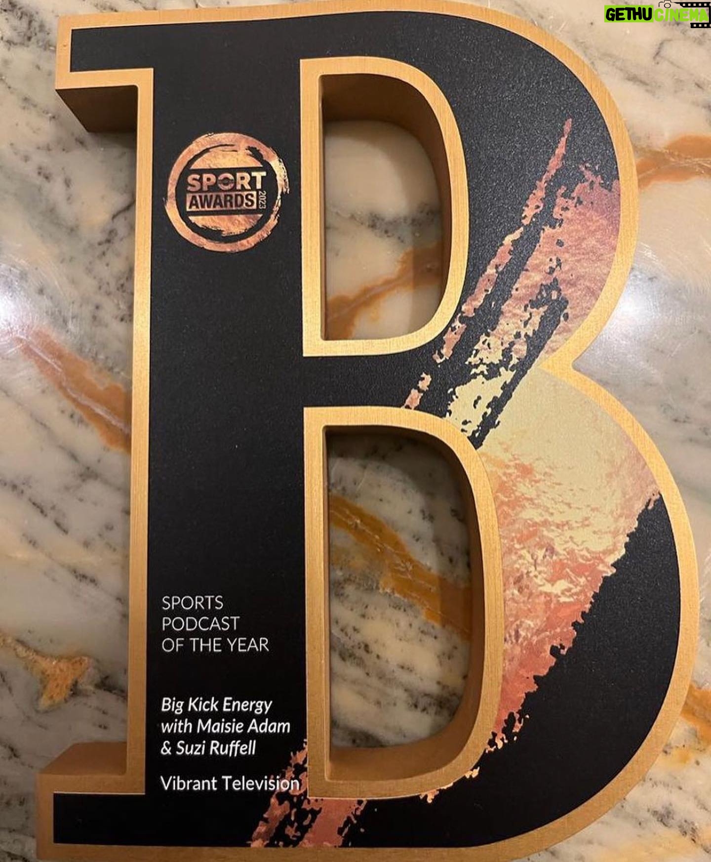 Suzi Ruffell - 2.1K Likes - Last night @bigkickenergypod won Sports Podcast of the Year at The Sports Broadcast Awards. I can’t bloody believe it.
I absolutely love making this show with my brilliant co host and friend @maisieadam and have totally fallen in love with women’s football. It’s amazing to have a new hobby in your 30’s.
Women’s football is such an exciting, friendly and inclusive place that is so full of exceptional talent and I love being able to chat and learn more about it every week with my Goosey expert.
Big thank you to Mob and Ish at Vibrant for making the show and always encouraging our ideas.
Also big thanks to everyone who listens to the show!
Maisie is currently lionessing in Mexico and last night I was doing my tour show in Basingstoke (both glamorous actually) so sadly we couldn’t attend the award, luckily Maisie’s husband and mum were there to represent Big Kick and pick up the award for us. See pic 3.
Pacey and Goosey 4 Life!