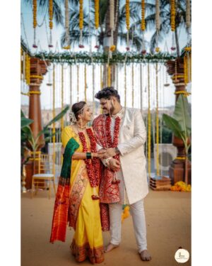 Swanandi Tikekar Instagram - Mr. & Mrs. Kulkarni 💫❤️
#ANANDI 🥳
Saree : @saudamini_handloom 
Blouse : @nishfash_design_studio 
Ashish’s Outfit : @raayaethnic_
Jewellery : @pngadgilandsons 
Styling : @saudamini_g
Draping : @nilam_art1687 
Swanandi’s MUAH : @khushbooghodke 
Ashish’s MUAH : @krishna_deshmukh_makeup 
Varmala : @floralart_byanushka 
Pictures : @lensfixed_onkarabhyankar
Asthetics & Skincare : @thefacestudio.in 
Socials and Exclusive PR : @wechitramedia @n.i.d.s_ 
.
#AshishKulkarni #SwanandiTikekar #MrAndMrs #Anandi #Wedding