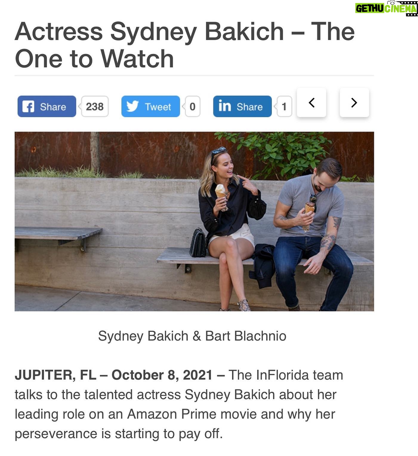 Sydney Bakich - 1.7K Likes - It was such a pleasure to sit down with @inflorida_ and chat about “The Wedding Trip” and my acting career. Link in bio for the full article ✨💖