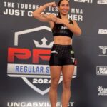 Taila Santos Instagram - ⚖️ @tailasantos.ufc weighs in at 125 3/4 lbs for her Women’s Flyweight bout Her bout against Jena Bishop is now official! [ #PFLRegularSeason | Thursday, June 13th | 9pm ET on ESPN | 🎟️in bio ]