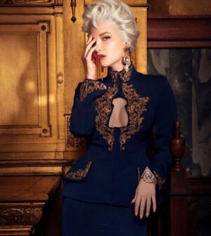 Talulah Riley Instagram - ❤️ I *LOVED* this shoot. @jeremyscott is a 🧠 genius 🧠 The clothes are fun, dramatic, romantic, fabulous ❤️

💋Wearing @moschino in @amazingmagazine 💋

🕰 I am variously a grandfather clock, silver-service, front door, portrait etc. What FUN! 🕰 

Thank you to the whole creative team for a lovely day, and for the chance to wear such incredible things. 

Photographer: @damianfoxe 
Styling: @mrbitton 
Hair: @thebradylea 
Make-up: @lisahoughton 
Nails: @robbietomkins 

xx