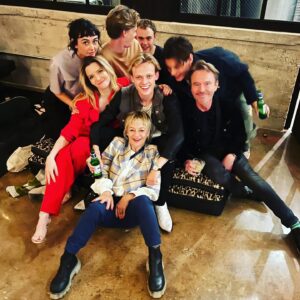 Talulah Riley Instagram - Thank you @magdabutrym for the gorgeous red suit. It took me from NYC @pistol press-day to partying with actual rockstars (not pictured…) at @chromeheartsofficial. Sparkly shoes from @renecaovilla ❤️❤️ styled by @chercoulter and grooming (much earlier in the day) by @benskervin and @samanthalmua. The evening descended into CHAOS ❤️❤️❤️