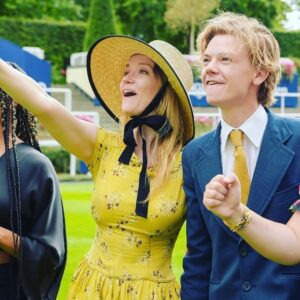 Talulah Riley Instagram - ☀️Thank you @zafrushdie @natalierushdie and @greenroomvip for a wonderful day  @ascotracecourse yesterday☀️

🐎 Afternoon tea and horses: two of my very favourite things 🐎 

💰We both gave ourselves a £5 per race limit. Thomas had an uncanny knack of picking winning horses and did very well. I was down £10 by the end of the day… 💰

🤪These photos are a continuation of my, ‘overly-emoting at sporting events,’ Instagram series🤪

👒 The boys were forced to wear our hats for the final pic. I think safe to say they wore them better 👒 

xx