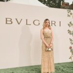 Talulah Riley Instagram – Well, thank you @bulgari for an incredible evening at Westminster Abbey. It was astonishing to see the cloisters and garden and crypt, and a view of London and the Houses of Parliament so rarely seen. 

✨Thomas and I displaying @bulgari watch and earrings in back of taxi. Thank you for the loan of such lovely things ✨

And thank you @guerlain for sending the gorgeous @georgiosc and gifts xx 

Dress: @jennypackham 
Shoes: @louboutinworld 
Hair-husband: @earlsimms2 
Make-up: @georgiosc 
Styling: @chercoulter 
💎 Jewellery (and T’s watch): @bulgari 💎