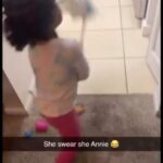 Tamala Jones Instagram – Somebody loves the movie 🎥 #Annie !!😍🤣🤣🤣🤣🤣🤣🤣🤣🤣 the broom slap down though ..😆🤣 so cute 🥰