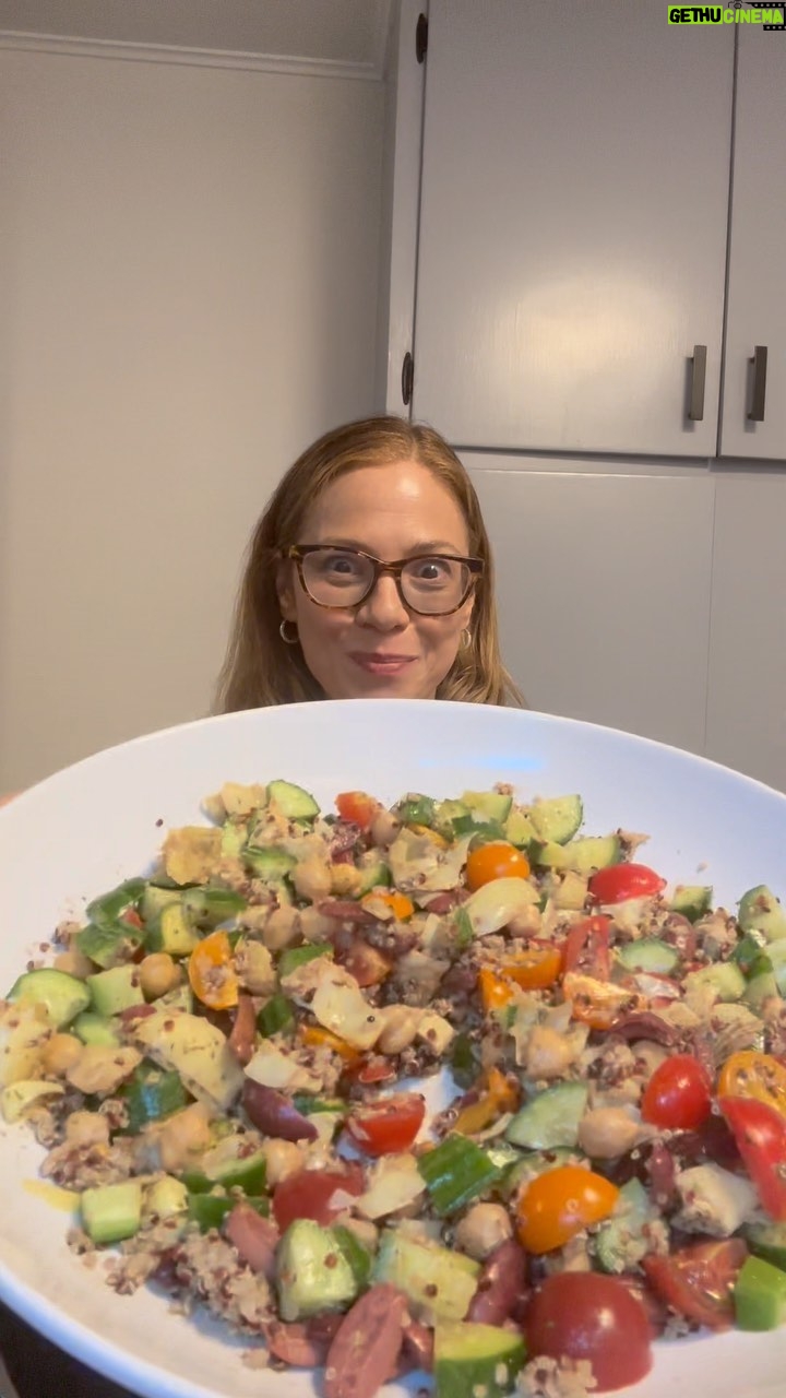 Tamara Braun - 1.3K Likes - Hello party people!
It’s been a long time since I posted a reel. I made this the other night. I make a variation of this meal a lot. Use whatever veggies you’ve got. Chop it up. Mix it up put some vinaigrette or olive oil and lemon on it and call it a day. All right, I may have added salt and forgot to video that as well. Here’s what I used this time.
Persian cucumbers
Cherry tomatoes
Kalamata olives
Artichoke hearts
Chick Peas(garbanzo beans)
Quinoa
Balsamic vinegar (I use more vinegar than I do oil)
Olive oil
Parsley
Basil
Black pepper
Sea salt
Mix it up. Eat it up. Yum!
A simple lemon vinaigrette is quite delicious on this as well. I just didn’t have any lemons.
OK, I’ll get back to making these videos, and I will be more specific and what I do.
In the meantime, have a beautiful Friday. Sending love and happiness to all of you.
#Grateful. #Love #Salad #Plant-based #Vegan #DoYou #eatit #eattherainbow #TryItYouMightLikeIt #Summer#Delicious #GlutenFree #Simple #bekind #friday