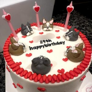Tanakaga Instagram - 𝐇𝐚𝐩𝐩𝐲 𝐁𝐢𝐫𝐭𝐡𝐝𝐚𝐲🫅🏻💞

今年のタナ旦誕生日ケーキはブブビビホイップハート盛り盛りケーキでお祝いしました🐶㊗️笑
オーダーして作って貰った！！天才！可愛い！

見た瞬間めっちゃ喜んでくれて嬉しかった😂💓
出会った当初は友達過ぎて、結婚するどころか付き合う事すら想像出来ひんかったのにそんな私達がもうすぐパパとママになるなんて人生なにが起こるかわからんもんやな🥰笑

これからも自分達のペースでゆっくり平和に過ごしましょうね。