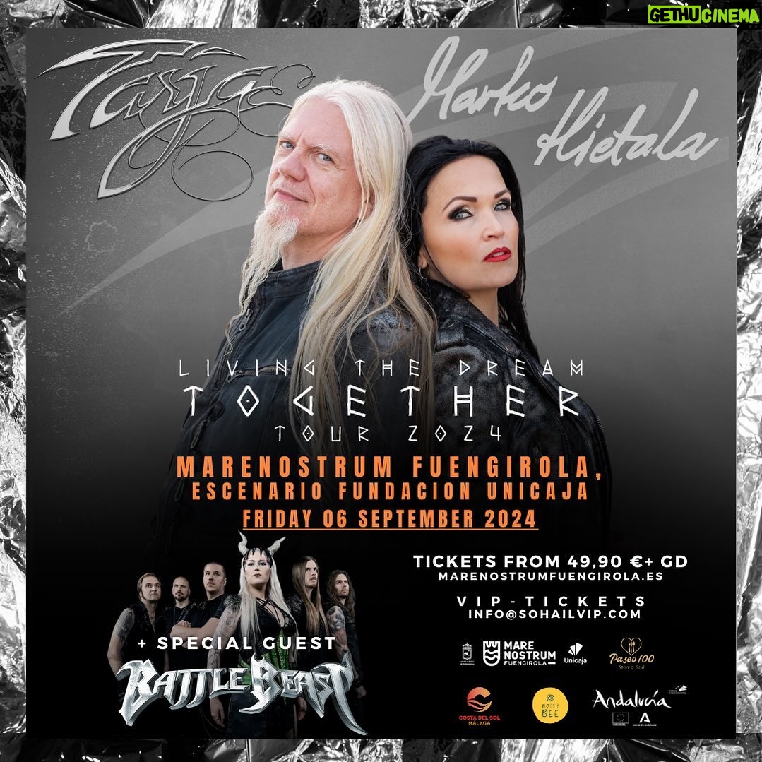 Tarja Turunen Instagram - Spain! We are happy to announce the first show of the new Tarja & Marko Hietala - Living the Dream - Together Tour 2024 in Fuengirola in September! Special guest Battle Beast. This is going to be the first date of their long-awaited European tour! In what other European countries and cities would you like to see Tarja and Marko together? Let us know in the comments! Tickets: marenostrumfuengirola.com @eventsinmalaga