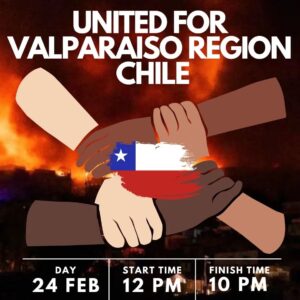 Tatiana Merino Instagram - ¡CHILE NOS NECESITA!

 UNIDOS POR LA 5TA

 dia 24 FEBRERO

 HORA INICIO 12:00 h.

 HORA TERMINOS 22:00

 EVENTO DE RECAUDACION DE DINERO PARA FAMILIAS AFECTADAS POR LOS INCENDIOS FORESTALES EN CHILE.

Gracias @lungram por el apoyo