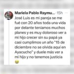 Tatiana Astengo Instagram – Jose Luis Aguilar Yucra (20 años) 
Retornaba después del trabajo a su casa cerca al aeropuerto de Ayacucho cuando al asomar la cabeza por una esquina recibió un impacto de bala en el cráneo. Su muerte fue instantánea. 
Jose Luis no participaba de la marcha, padre de un niño de 2 añitos! 
Esa es la tragedia como bien dice @rosamariapalacios.pe detrás de todo este despropósito hay seres humanos, familias, niños, huérfanos…
Aquí se trata del derecho a la vida! 
Este joven ayacuchano ya había sido víctima del conflicto armado, primero mataron a su madre y los militares desaparecieron a su hermano y hace un año otro militar le quita la vida. 
A su niño solo le queda besar la fotografía de José Luis 🥹 (ver foto)
la pareja de José Luis, Mariela Pablo, me escribió ayer vía X ( Twitter) para contarme que esta barbarie vestida de política le arrebató su único sustento y la posibilidad que su hijo creciera al lado de su padre. 
Esto no es justo! Morir así no es justo y menos sabiendo que se trataron de órdenes de parte de quienes deberían protegernos! 
Acabaron con sus sueños y le quitaron el abrazo de su padre a un niño. 

#nosfaltan50
#dequecolorsontusmuertos 
@mariocolan 
@cnddhhperu 
@larca.meicap 
#niolvidoniperdon

dequecolorsontusmuertos.pe