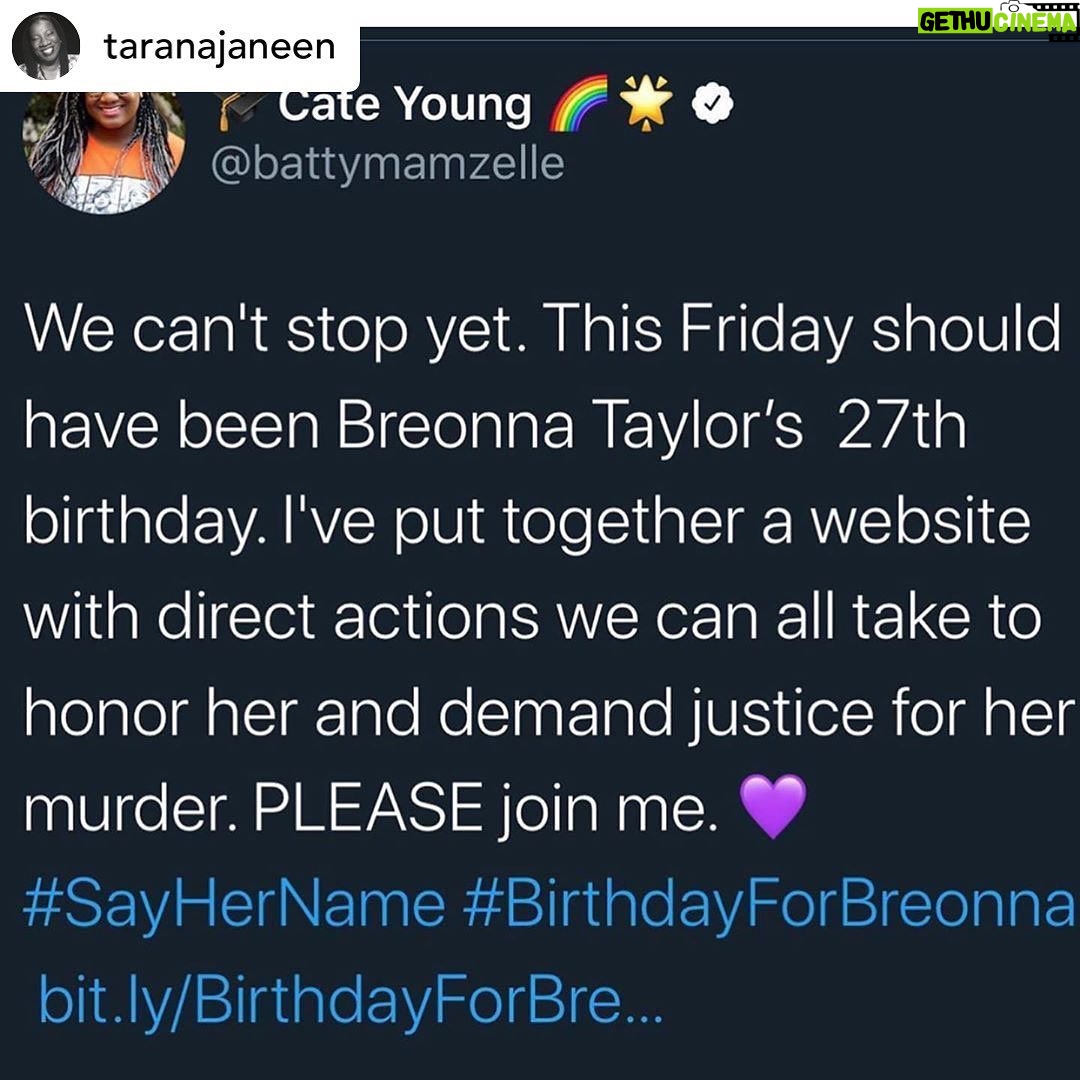 Tatiana Maslany Instagram - Today should have been Breonna Taylor’s 27th birthday. Link in bio for ways to celebrate her life by @battymamzelle. Art by @arielsinhaha #justiceforbreonnataylor #sayhername #birthdayforbreonna #blacklivesmatter