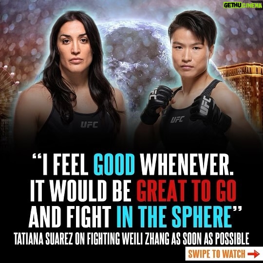 Tatiana Suarez Instagram - Who wants to see Tatiana Suarez vs Zhang Weili at The Sphere? #UFC306 Full swim interview with @tatianasuarezufc on my YouTube channel now! . . . . #TatianaSuarez #ZhangWeili #UFC #MMA #Fight #Vegas #LasVegas #TheSphere #fyp #explore #explorepage #swimming #swim