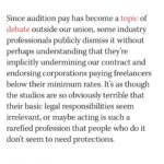 Tavi Gevinson Instagram – Audition pay is in the @sagaftra contract but most performers don’t know about it! So I wrote this for @hollywoodreporter using what I’ve learned as a founding volunteer of @auditionsarework. I tried to distill our amazing group’s work over many months and to understand why it’s somehow radical for actors to talk about their owed wages. Link in bio to read in full ☀️
Thank you @vanessalchester @teeocho @iamtelesmar @carynwestsfa for refining these points with me 💛 join us Thursdays on zoom for @auditionsarework office hours 😃