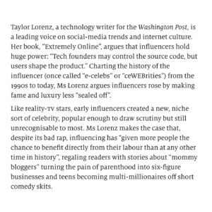 Taylor Lorenz Instagram - The Economist wrote a fantastic review of EXTREMELY ONLINE(!!!) despite the clickbaity headline the piece is excellent. I’m so honored by this thoughtful and brilliant coverage of my book!!!!