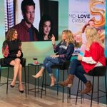 Teri Hatcher Instagram - Little sneak peak at some backstage vibes from today’s interview with @accesshollywood Thanks for having me @kithoover @melissapeterman So fun! Watch today 1pm KNBC #accessdaily #midlovecrisis @hallmarkmovie Hair & Makeup: @faustinehornok Styled by: @thedollhaus.co @elliatt @janeylopatypr @aquabrandofficial I LOVE the sleeves on the dress! Obsessed! Have a great weekend all!!