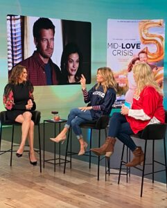 Teri Hatcher Instagram - Little sneak peak at some backstage vibes from today’s interview with @accesshollywood Thanks for having me @kithoover @melissapeterman So fun! Watch today 1pm KNBC #accessdaily #midlovecrisis @hallmarkmovie Hair & Makeup: @faustinehornok Styled by: @thedollhaus.co @elliatt @janeylopatypr @aquabrandofficial I LOVE the sleeves on the dress! Obsessed! Have a great weekend all!!