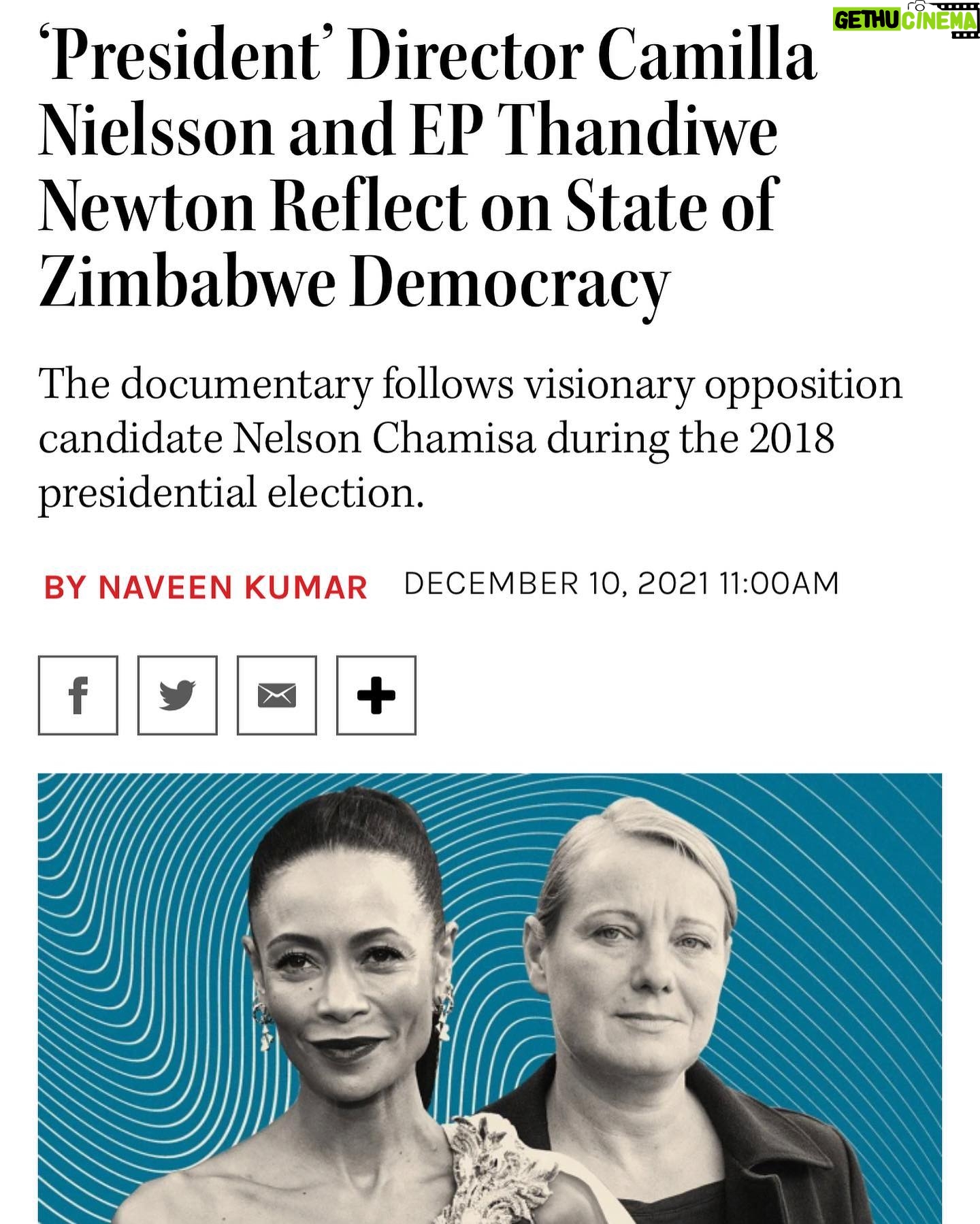 Thandiwe Newton Instagram - “This is not just a Zimbabwean story, it’s a story about the importance of democracy and what happens when it’s disintegrated.” - #CamillaNielsson #ZimbabweanLivesMatter @thehollywood_reporter #NaveenKumar #President