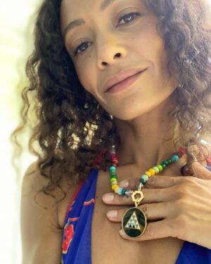 Thandiwe Newton Instagram - I mean… @harwellgodfrey everyone 🙏🏽

There is magic and meaning behind every piece. 

And it’s my birthday in November 😂🤪

Pushing out the love vibes 🌈

Thandiwe