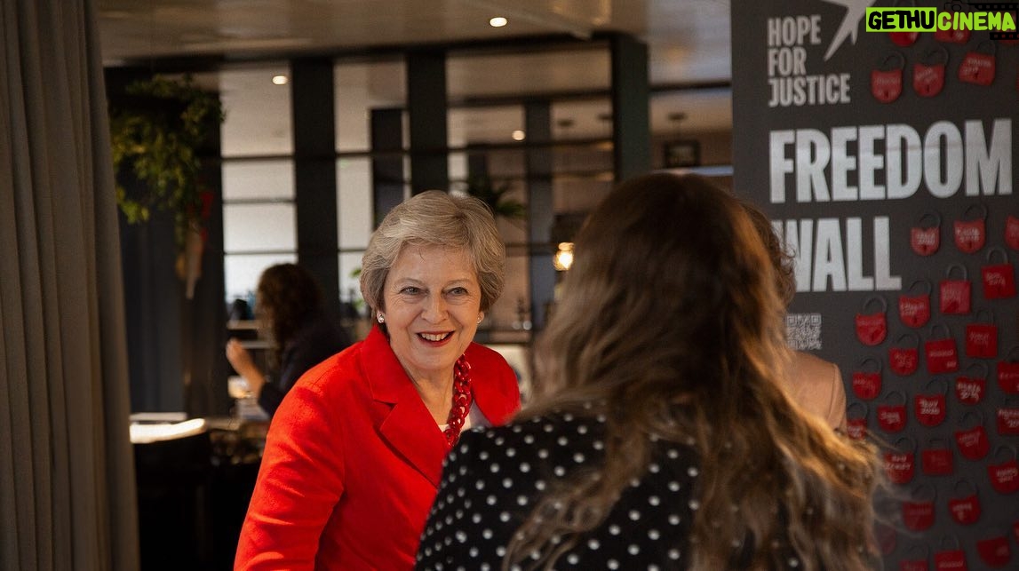 Theresa May Instagram - Took a break from Conservative Conference to visit @hopeforjusticeintl - a charity dedicated to fighting human trafficking & supporting victims. This committed team in Manchester is working to end exploitation all around the world.