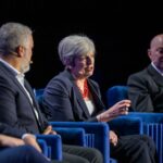 Theresa May Instagram - This week I spoke about the polarisation of global politics and the threat to democracy at the @milkeninstitute alongside @nickkristof @xavier.bettel @ivanduquemarquez Admiral James Stavridis and Michael Froman @cfr_org