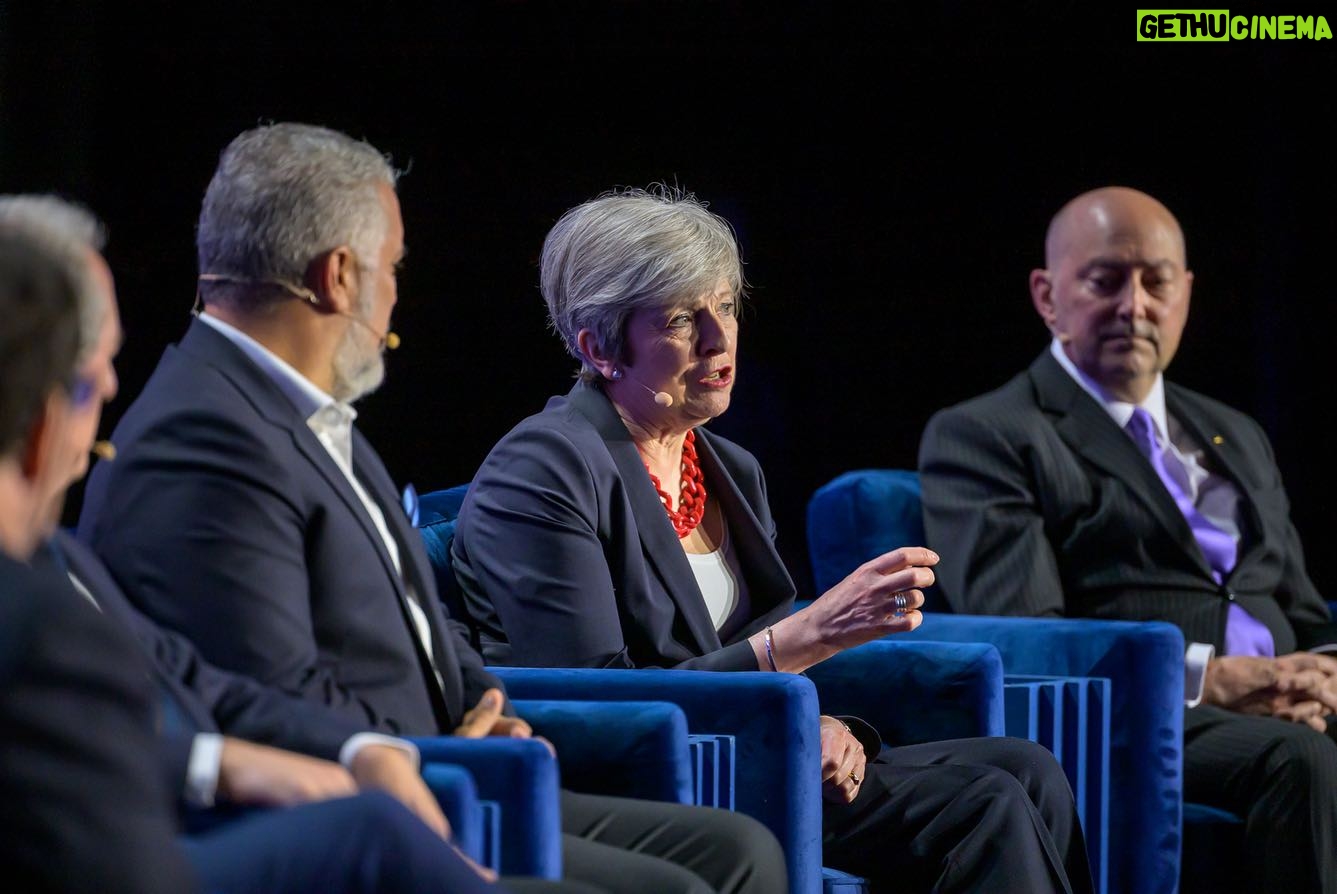 Theresa May Instagram - This week I spoke about the polarisation of global politics and the threat to democracy at the @milkeninstitute alongside @nickkristof @xavier.bettel @ivanduquemarquez Admiral James Stavridis and Michael Froman @cfr_org