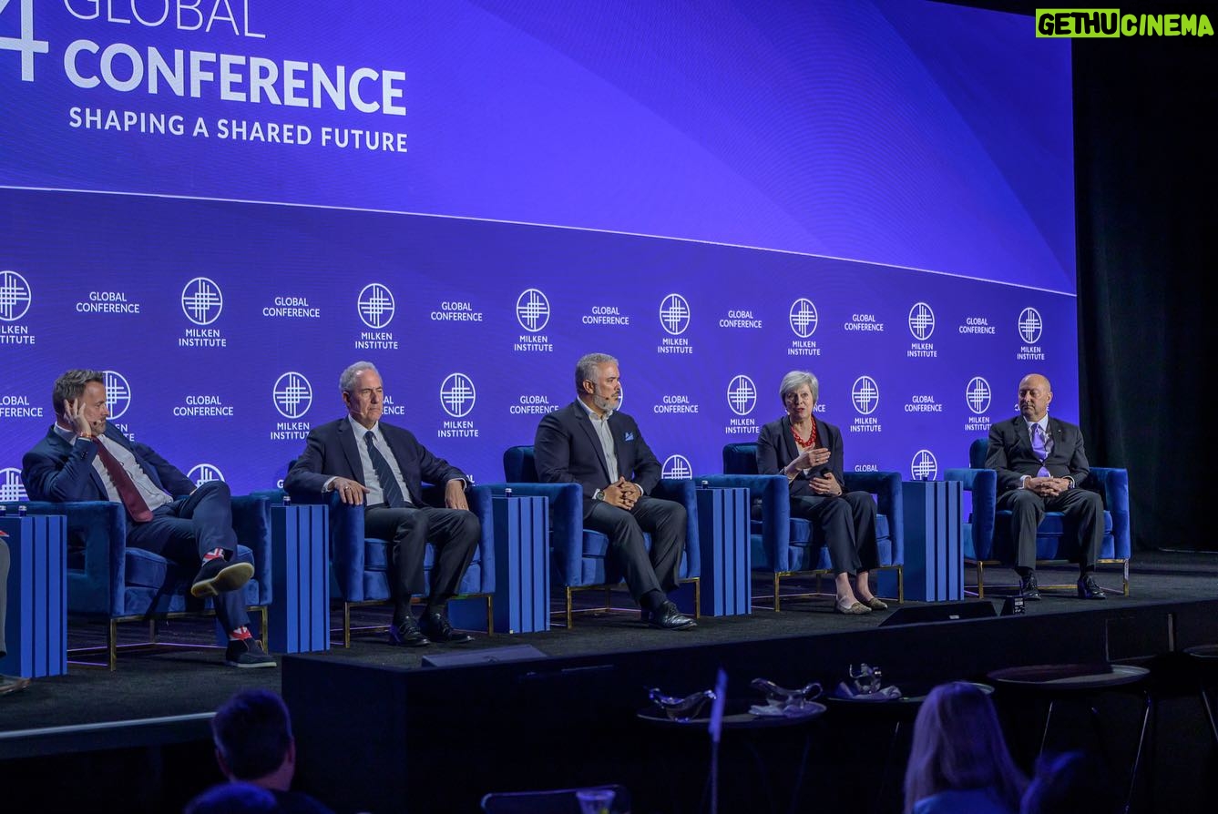 Theresa May Instagram - This week I spoke about the polarisation of global politics and the threat to democracy at the @milkeninstitute alongside @nickkristof @xavier.bettel @ivanduquemarquez Admiral James Stavridis and Michael Froman @cfr_org