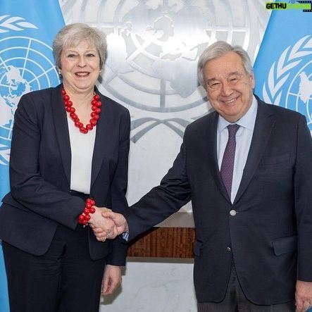 Theresa May Instagram - Great to see @antonioguterres again & meet @unitednations Ambassadors to discuss the work of the Global Commission on Modern Slavery & Human Trafficking. The time has come to restore political momentum towards tackling these heinous crimes.