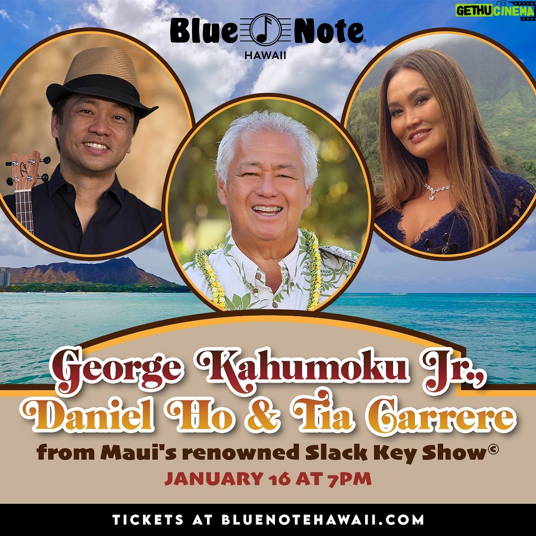 Tia Carrere Instagram - GRAMMY® Winners George Kahumoku Jr., Daniel Ho & Tia Carrere present their renowned Slack Key Show® for one night only at Blue Note Hawaii, Jan 16 at 7 PM. Experience the rich blend of Hawaiian slack key guitar, ‘ukulele and traditional/new mele. Get your tickets today! 🎫✨