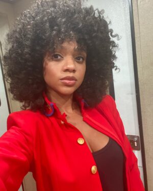 Tiffany Boone Instagram - I am notoriously bad at taking pics on set except for in my trailer 🙈 Bye, Roxy. Thanks for all the good hair, makeup and fits 😝 #HuntersTV out now!