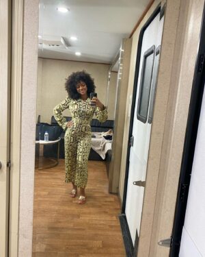 Tiffany Boone Instagram - I am notoriously bad at taking pics on set except for in my trailer 🙈 Bye, Roxy. Thanks for all the good hair, makeup and fits 😝 #HuntersTV out now!