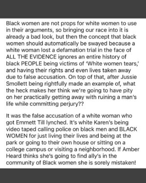 Tiffany Hines Instagram - Just read an article saying black women should be appalled at the depp vs heard verdict… So…just gonna leave this right here, Thanx!!