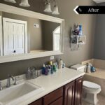 Tiffany Brooks Instagram - Took this serene green bathroom and brought it back to builder-grade 💪 (Swipe for the before) . . . Hopefully y’all see this post on April 1st so you don’t think I’ve lost my damn mind 😩🤞 #aprilfools #beforeafter #prank #interiordesign #buildergrade #buildergradeupgrade #aprilfoolsjoke #bathroomupgrade