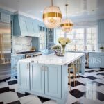 Tiffany Brooks Instagram - I’m doing a quick kitchen refresh…. Painting my cabinets, I rendered these two kitchens for inspiration.. WHICH COLOR?? A: Icy Blue B: Jewel Toned Green