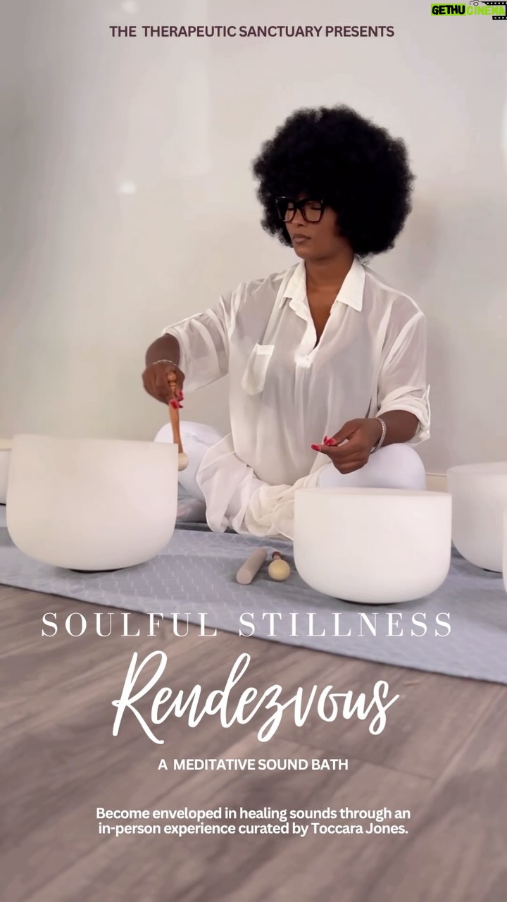 Toccara Jones Instagram - @the_therapeutic_sanctuary Presents… “Soulful Stillness Rendezvous” A Meditative Sound Bath Event With Supermodel, Actress & Sound Healer, Toccara Jones. This Sunday on December 17th from 6-8pm, Join us & discover the serenity that lies within you at @thehealingenvironment | 1675 Cumberland Pkwy SE #202 Smyrna, GA 30080. A few spots left! Reserve Your Spot Today for $33.00 per registration ticket. Tag your spiritual crew and meet me there! 🥰💞💫 🎟️ Purchase Tickets: thehealingenvironment.org (Click link in bio) 🧘🏾♀️What is Soulful Stillness Rendezvous? A sanctuary for your mind, body and soul curated by Toccara Jones. Each month, we invite you to immerse yourself in a serene oasis of self-discovery, relaxation and rejuvenation. Nurture your soul, find inner stillness and embrace the journey to a more balanced and harmonious life. #healing #soundbath #soundhealer #meditation #spirituality #spiritualevent #Light #love #peace #wellness