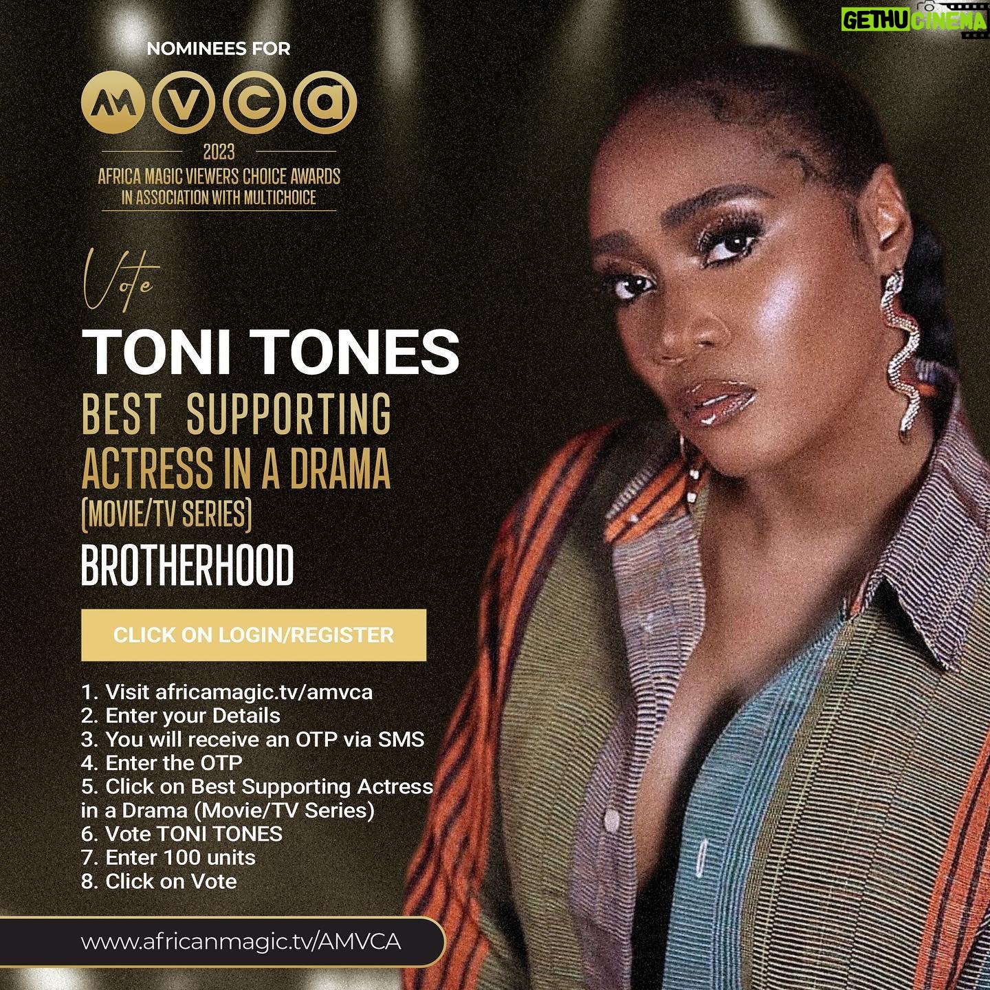 Toni Tones Instagram - I got nominated for an AMVCA guys!!! 🤗🥺 For my role as Goldie in Brotherhood. 🤍 This is my second nomination and it is a full circle moment for me! Since I started my career, I dreamt of playing action roles but I wasn’t getting the opportunities. I’m a firm believer in hard work, perseverance and faith. So years ago, even as I prayed to God for these action roles, I decided to meet him half way and started prepping myself physically and mentally. I made a post about on how in 2019 (swipe to see post) Writing that post was me telling God “I believe in you so much that I’m going to put it out there that I’ve asked you for this, I’m taking steps in faith and I know you will NOT fail ”. I won’t lie sha, as years passed, there were times I wondered if it would ever happen or if I was just fooling myself. But Boy, not only did God come through, he exceeded my expectations. Not only is Brotherhood is the best action film out of Nollywood, He’s also given me an AMVCA nomination that I never even thought to pray for. A testament to his goodness and faithfulness. My father who never fails, I thank you. Thank you @jadeosiberu for the amazing opportunity to play Goldie and literally making my action dreams come true. Thank you to @africamagic for the recognition. Thank you to the amazing cast and crew of Brotherhood, that worked tirelessly to make this film epic. 11 nominations in total because rockstars! And thank you to all of you for the never-ending love and Support you show me. As an actor, I pour my heart and soul into every role I play and you always make me feel seen and appreciated. You are the reason I do what I do, couldn’t have done this without you. From the bottom of my heart, Thank you ❤️