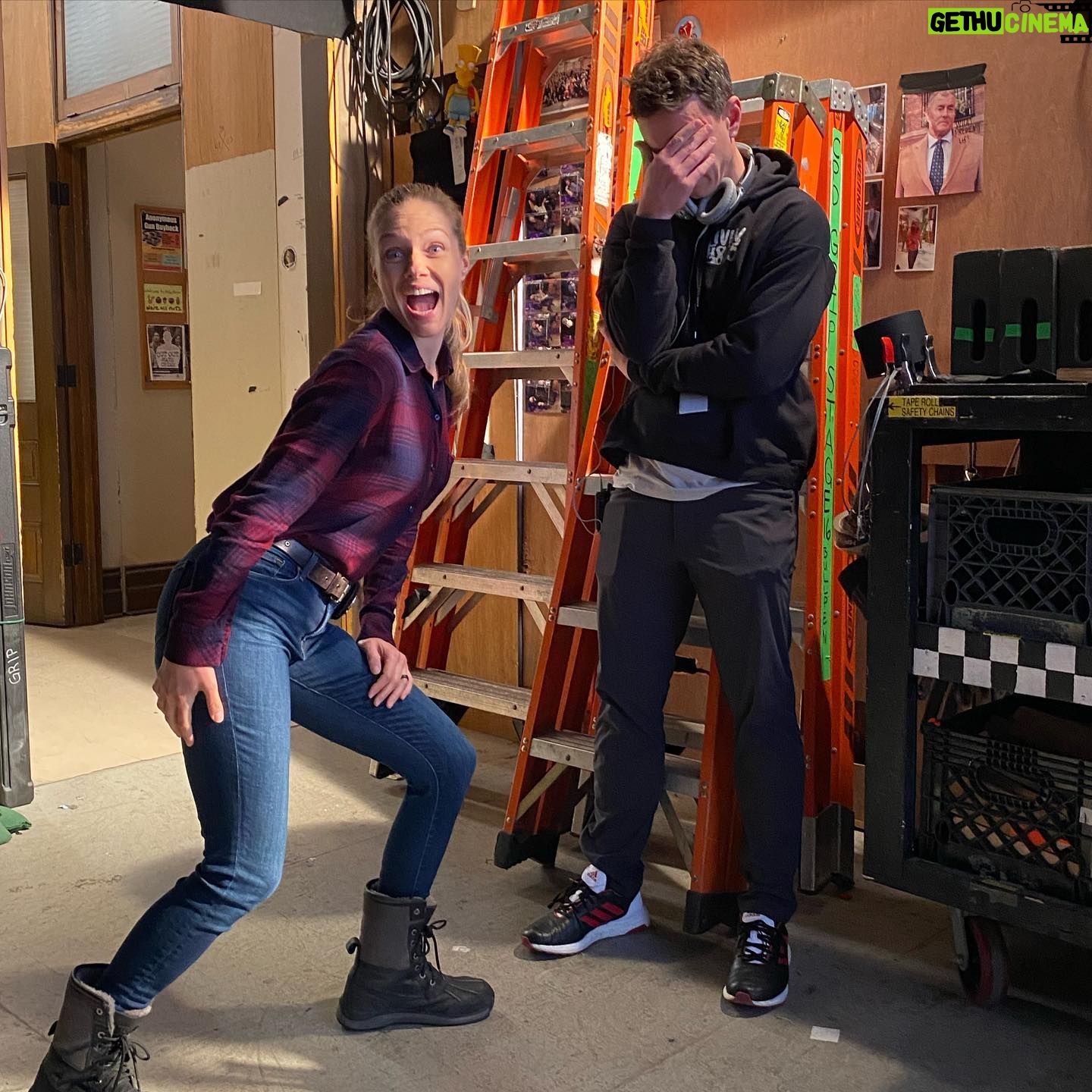 Tracy Spiridakos Instagram - This actually tells you a lot about our day-to-day. This is me getting some important information. This is our executive producer Chad delivering said information. It appears we experience things differently.