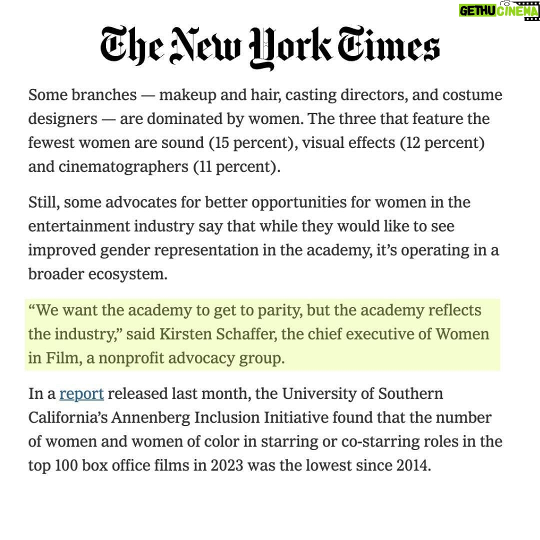 Trudie Styler Instagram - While there were some incredible wins this past weekend at the #Oscars2024, we still have work to do uplifting women in film. The Oscars reflect industry trends, says Women in Film CEO Kirsten Schaffer and a recent USC study shows decline in women and women of color in lead roles. Urgent action needed for gender balance across all sectors, particularly in underrepresented fields like cinematography and visual effects. Let’s amplify this call for change and continue to empower women in film together! 💪🏻#femalefilmmakerfriday
