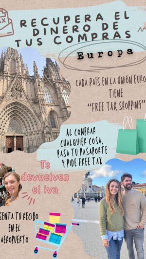 Tutú Vidaurre Instagram - FREE TAX
¿Quieres recuperar parte del dinero que invertiste en tus compras por Europa? Aquí tienes la receta:

1. Compra con tu pasaporte fisicamente.
2. Pide “FREE TAX”
* Si ya compraste y saliste sin tu pasaporte, guarda las boletas, vuelve a la tienda en algún momento junto a tu pasaporte, pasa la boleta y pide “Free tax”
3. Muestra tus compras y formulario en aduanas. (Lleva todo lo que te dieron)
4. Obtén el sello de validación.
5. Reclama tu reembolso en efectivo o tarjeta. 💸

¡Así de fácil es el free tax en la unión Europea ! Puedes recuperar hasta un 20% de tus compras.

Pd, Gracias a mi amiga Cata Cuello, que me paso este gran dato !