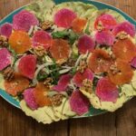 Ulrika Jonsson Instagram - Castelfranco Radicchio, rocket, fennel, blood orange, radish, walnuts, orange, quinoa. Dressed in hazelnut vinaigrette. I’m very saucy. Then succumbed to cubed creamy Lancashire cheese and avocado. On the side. Everyone likes a bit on the side. 🙄 All my own work. Thanking.