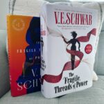V. E. Schwab Instagram - Same wordcount! Different vibe. Behold, the US and UK hardcovers of The Fragile Threads of Power, in all their glory. The US has taken the STEALTH approach, meant to lure readers into a false sense of security by appearing slimmer than it is. The UK has taken the CHONK approach, reminding readers that while this book won’t fit easily into a purse or satchel, it CAN be used as a weapon. Lila Bard approves of both. #shadesofmagic #threadsofpower #veschwab
