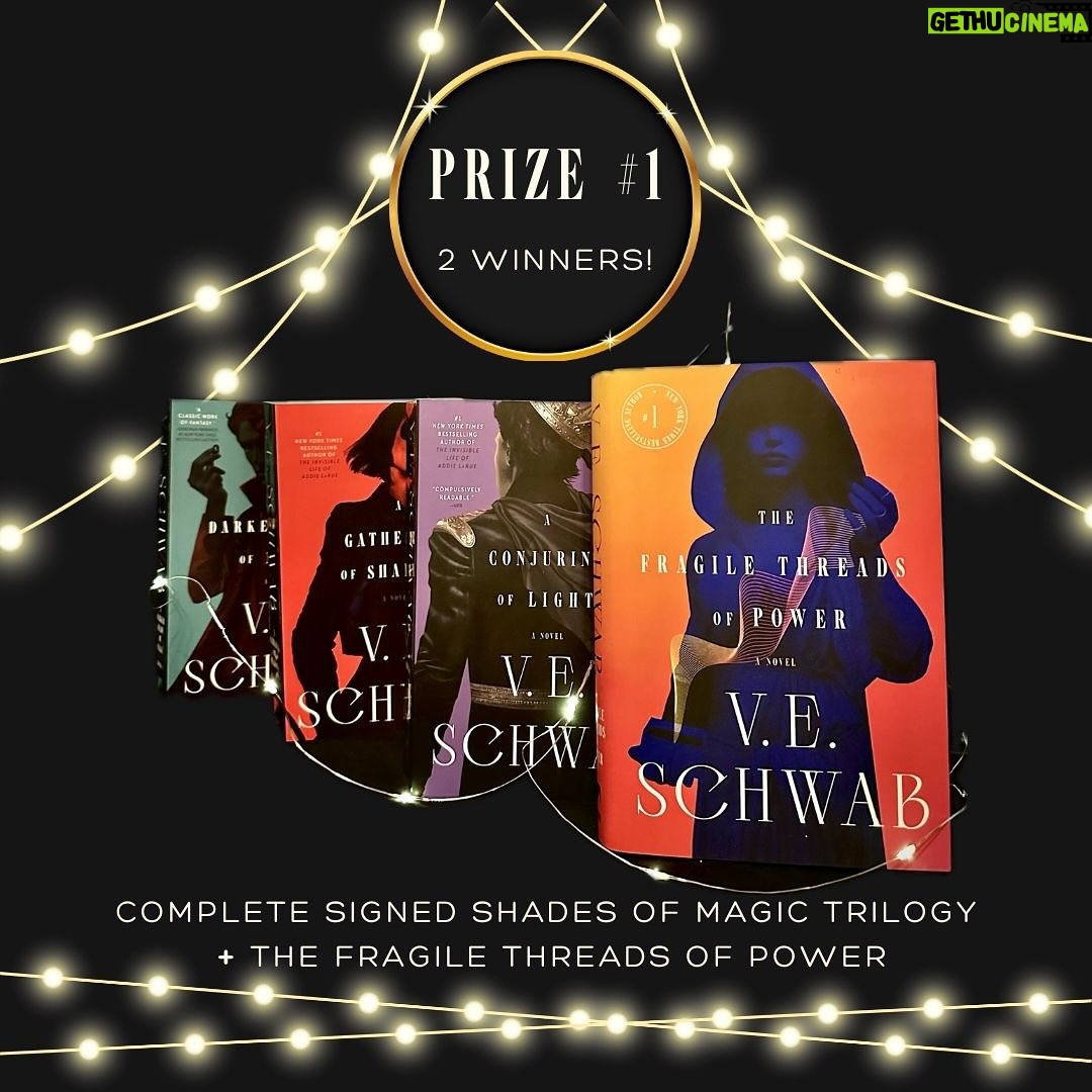 V. E. Schwab - 25.5K Likes - GIVEAWAY CLOSED! ALL WINNERS HAVE BEEN MESSAGED :) Heads up, Buttercups! It’s time for a big holiday giveaway! I couldn’t decide on just one prize, so I chose them all. Enter to win 1 of 4 different prizes. There will be 9 winners total!
Prize #1- (2 winners) A complete signed Shades of Magic Trilogy The Fragile Threads of Power (US edition)
Prize #2- (1 winner) A signed Owlcrate edition of The Fragile Threads of Power (why is it so pretty?)
Prize #3- (1 winner) A signed Forbidden Planet edition of The Fragile Threads of power (so many special details!)
Prize #4- (5 winners) A perfect duo of a lenticular bookmark signed bookplate with my new sigil!
All you have to do to enter is:
⭐️ Like this post
⭐️ Follow this account (@veschwab)
⭐️ Tag a bookish friend in the comments and tell me which prize is your first pick (no promises)
⭐️ Share this post in your stories for an extra entry!
Giveaway ends Dec 24th at 11:59 EST. Open internationally!