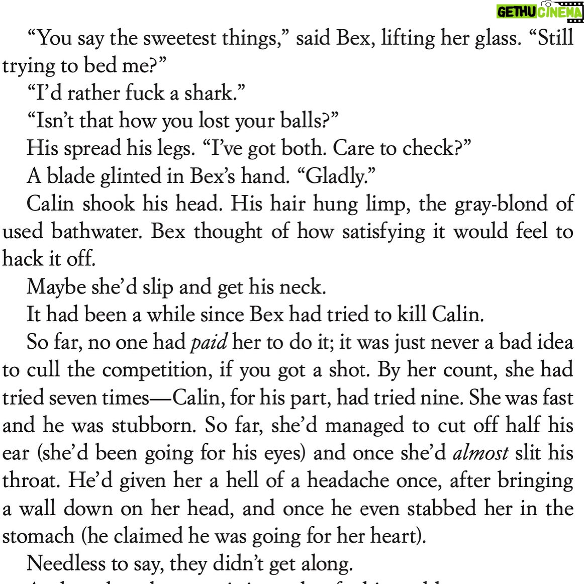 V. E. Schwab Instagram - It's Friday, which means it's time for another snippet from The Fragile Threads of Power. This week, I polled the audience, and you said you wanted to meet some new VILLAINS, so I'm thrilled to introduce you to two of my favorite new baddies, a pair of sell-swords named Bex and Calin who kill people for a living, but spend their spare time trying to kill each other. Since most of the snippets of these two from Threads itself are full to the brim with spoilers, I'm giving you a glimpse of "A Friendly Game," the short story about them that's in the BN special edition.