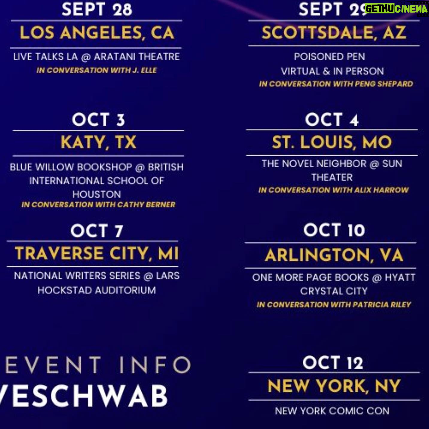 V. E. Schwab Instagram - The US Threads of Power tour is officially happening! I’m honestly pretty blown away by the stops, the venues, and the company I’ll be in! Swipe for close-ups. And here’s the list in caption form: 🪡 Pasco, WA 🪡 San Francisco, CA 🪡 Los Angeles, CA 🪡 Scottsdale, AZ 🪡 Denver, CO 🪡 Katy, TX 🪡 St. Louis, MO 🪡 Nashville, TN 🪡 Bexley, OH 🪡 Traverse City, MI 🪡 Arlington, VA 🪡 Brookline, MA 🪡 NYC, NY The events are all ticketed (link in the bio), and they’re likely to sell out, so if you want to come and see me and my wonderful conversation partners, I recommend grabbing your ticket as soon as possible! 🪡 UK tour details to come. #shadesofmagic #threadsofpower #veschwab