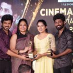 VJ Deepika Lakshmanapandi Instagram - Together we received our first award 🥹☺️ We are delighted to receive the "Cinemakaaran Award" Finally we got recognised for our recreation reels 🤩🥰🥰🥰 Many thanks to those who support and encourage us to do this kind of recreation videos😍😊💕 Thanks nanba @saravanavickram for being with me 💕 #vjdeepika