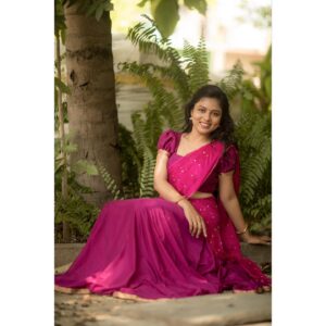 VJ Tara Instagram - Nature never goes out of style😃🤍
.
.
.
Costumes - @ivalinmabia 
Styling @priyaregan.mb
Photographer - @camerasenthil
Makeup - @gayu_mua
Organized by @rrajeshananda 
.
.
Grab this beautiful half saree today only at @ivalinmabia
.
#ivalinmabia #saree #sareelove #blouse #sareefashion #sareeblouse #fashionable # tradition #elegance #style #beauty #mabiaboutique #mabia