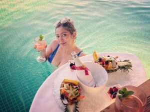 Vaibhavi Joshi Instagram - Dubai 🦋 #holiday #dubai #dubai🇦🇪 #dubailife #auraskypool #pool #water #bikini #vaibhavijoshi #shoot #love #instagood #dubaifashion #actress #goodmorning #saturday #weekend #fruits #wine #throwback #sunset #vaibhavijoshi