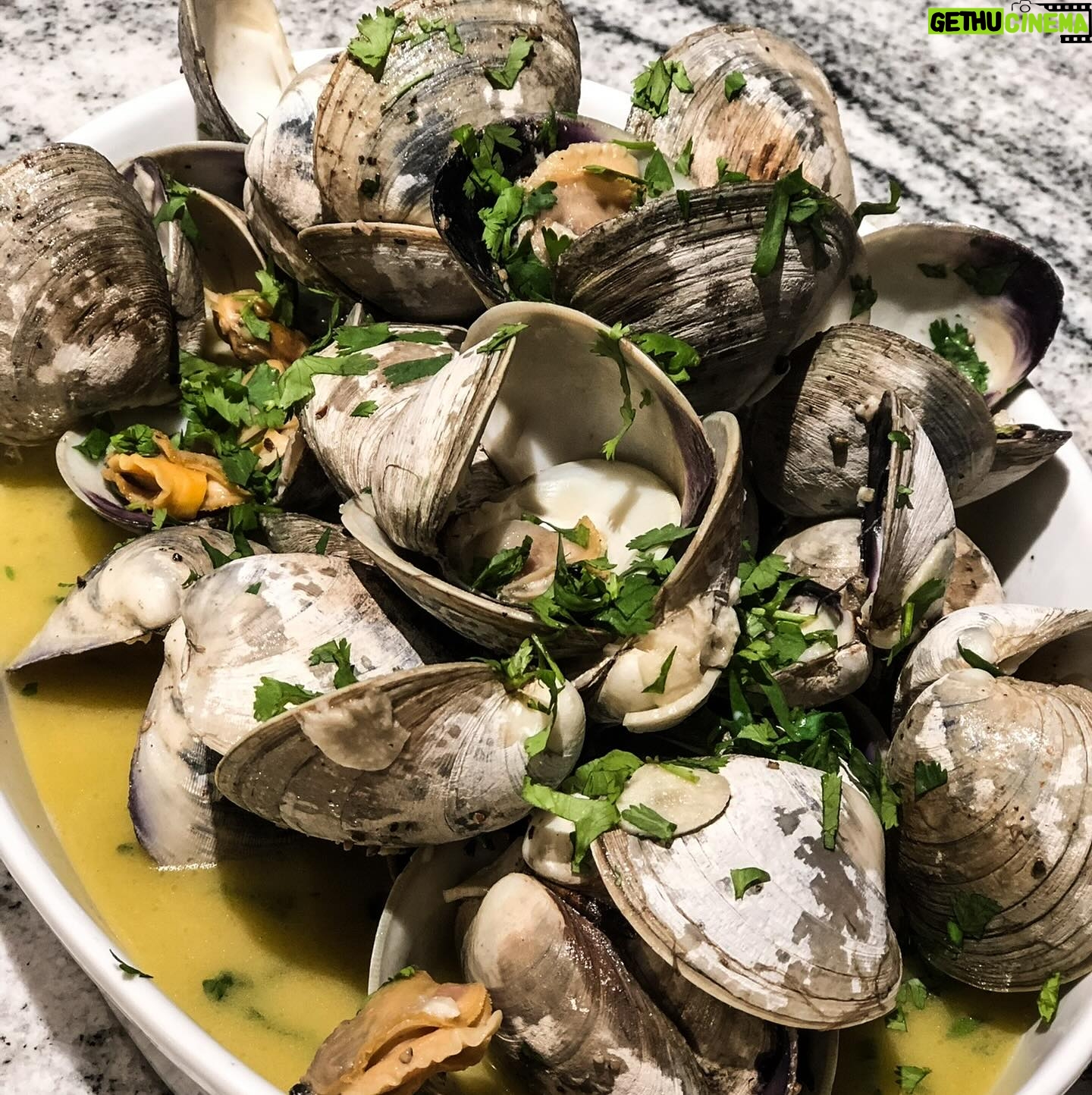 Valentine Thomas Instagram - Food 😍 1- happy place 2- oysters on the grill 3- amberjack crudo, pomegranate, fennel 4- grilled oysters, Asian mignonnette, my dirty fingers 5- hasselback potatoes, anchovy cream 6- Cured gag grouper, smoked crème fraîche, capers 7- Turkish eggs 8- Butter clams 9- scallops carpaccio, cayenne, honeydew, ginger