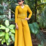 Vandana Lalwani Instagram - Life is a party, so dress for it 😉 . . . Wearing @savi__k__ #instagood #ootd #yellow #coordset #weddinginspiration #shaadiseason #fusionwear #vandanalalwani