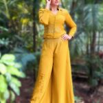 Vandana Lalwani Instagram - Life is a party, so dress for it 😉 . . . Wearing @savi__k__ #instagood #ootd #yellow #coordset #weddinginspiration #shaadiseason #fusionwear #vandanalalwani